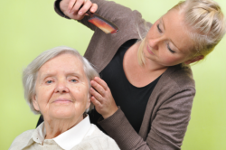 elderly woman having her hair groomed